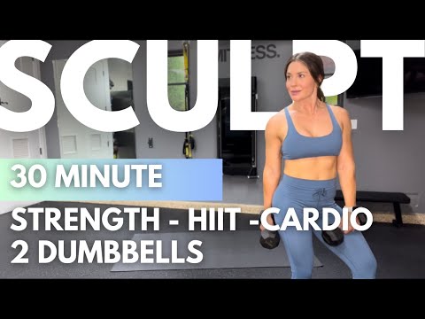 30 Min – Strength – HIIT – Cardio Workout – Full Body – 2 Dumbbells