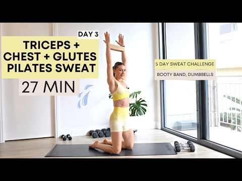 💦TRICEPS, CHEST, GLUTES PILATES SWEAT💦 | 27 min | Day 3 sweat challenge